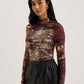 Foil Print High Neck Mesh Top