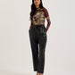 Foil Print High Neck Mesh Top