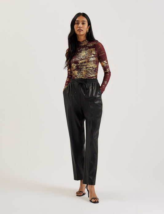 Foil Print High Neck Mesh Top
