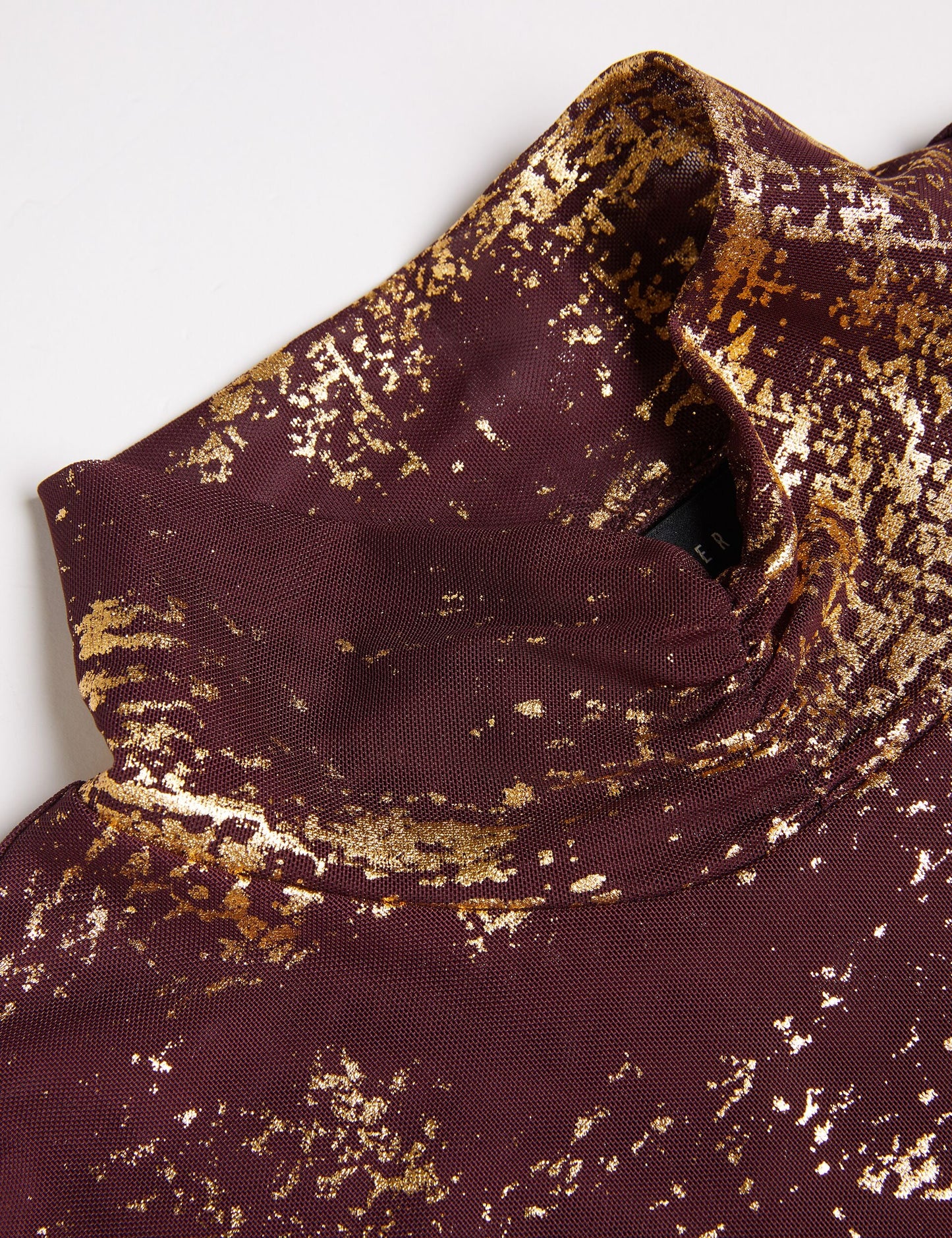 Foil Print High Neck Mesh Top