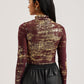 Foil Print High Neck Mesh Top