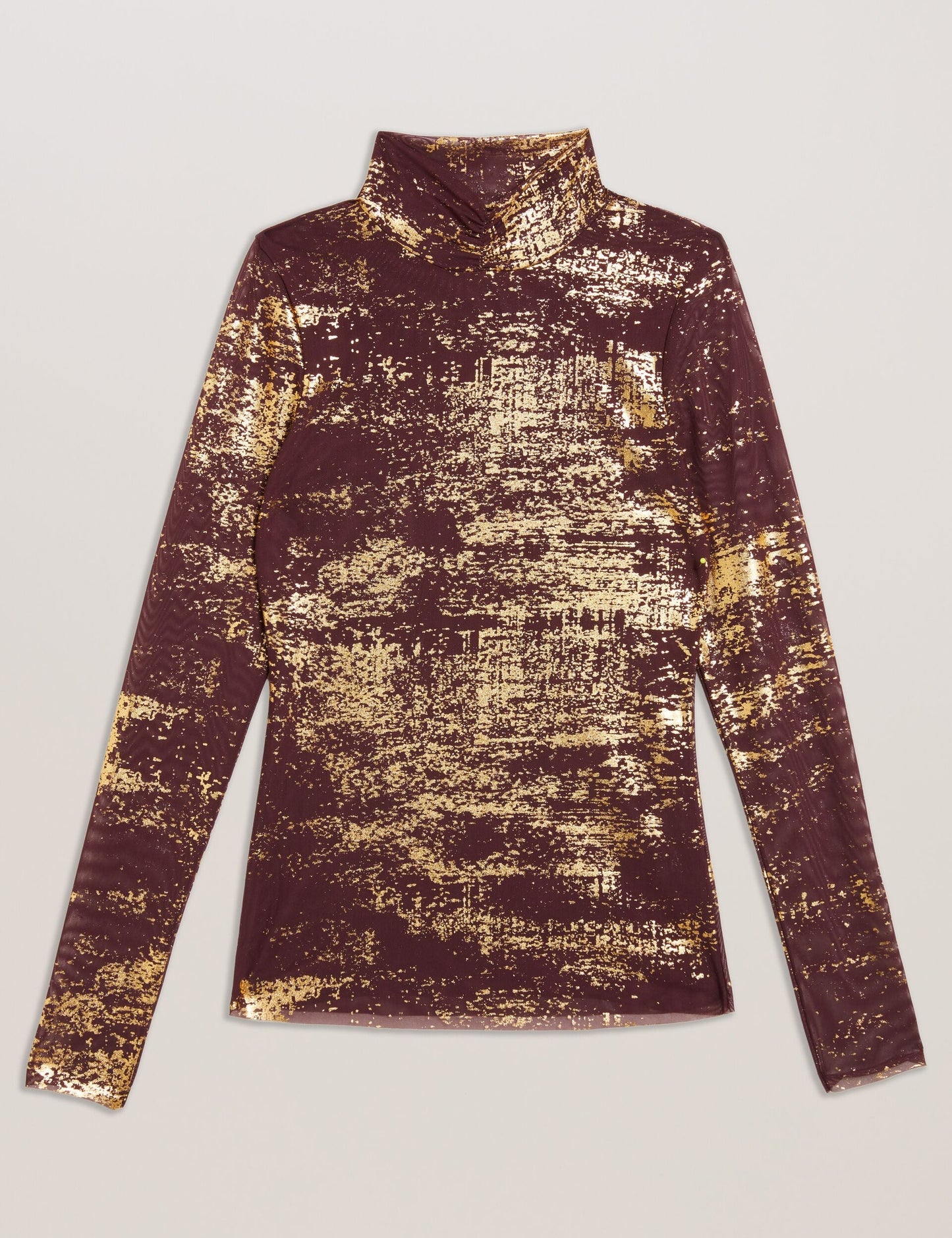 Foil Print High Neck Mesh Top