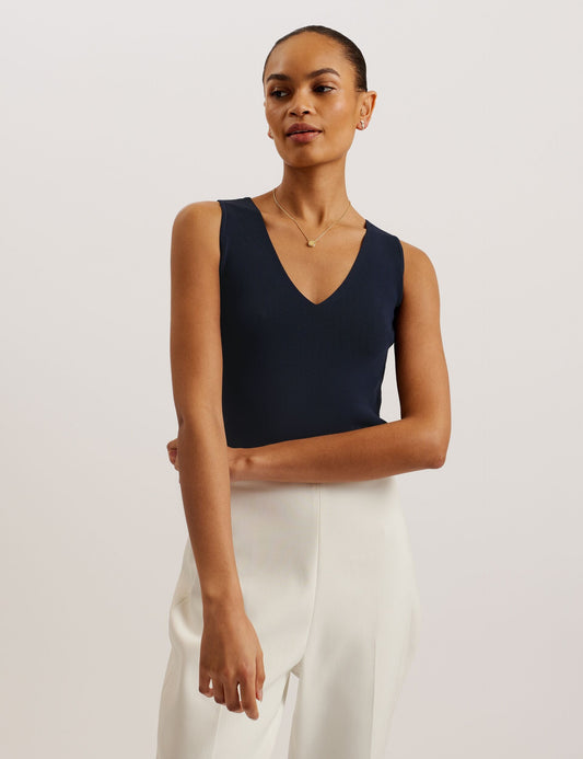 V-Neck Slim Fit Sleeveless Knit Top