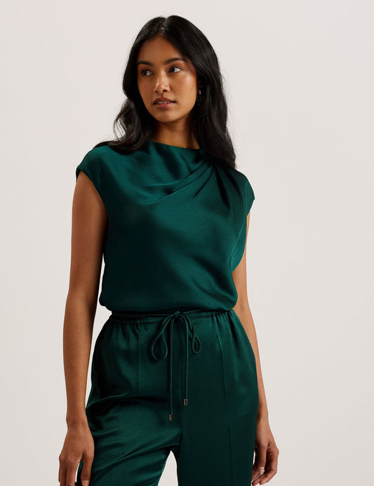 Drape Neck Detail Satin Top