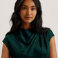 Drape Neck Detail Satin Top
