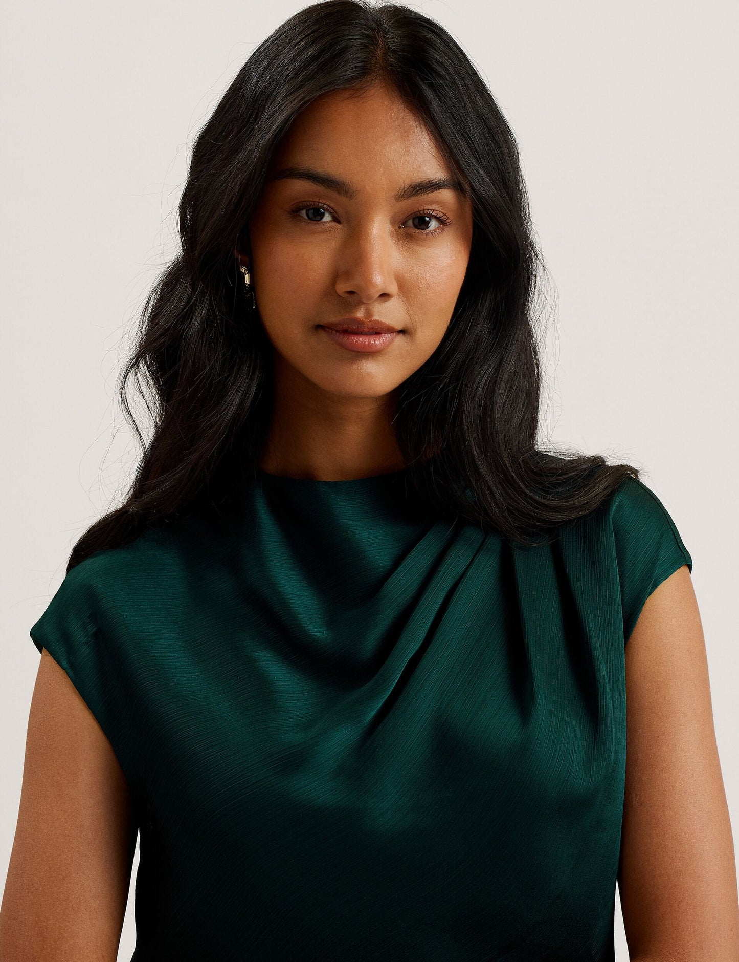 Drape Neck Detail Satin Top
