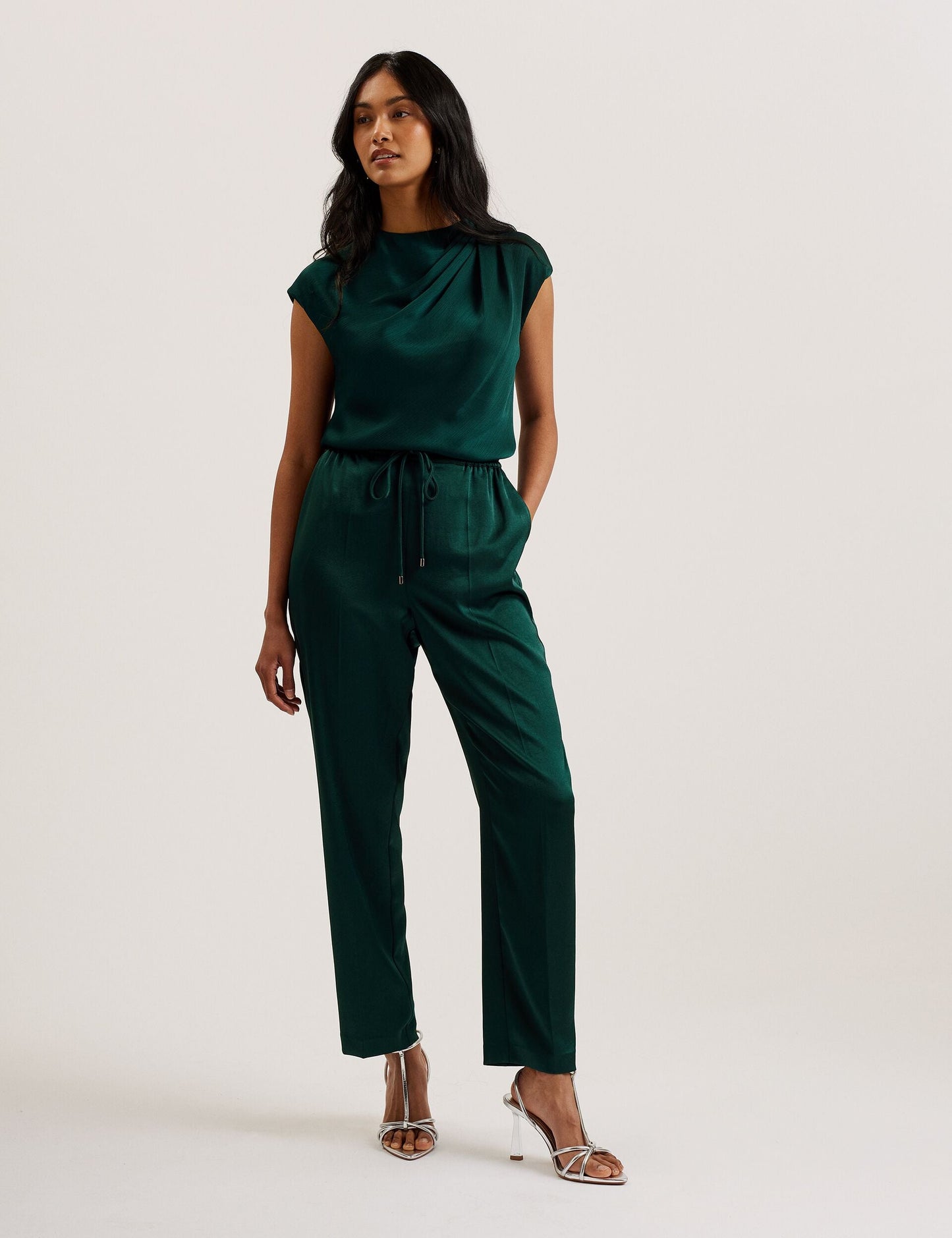Drape Neck Detail Satin Top