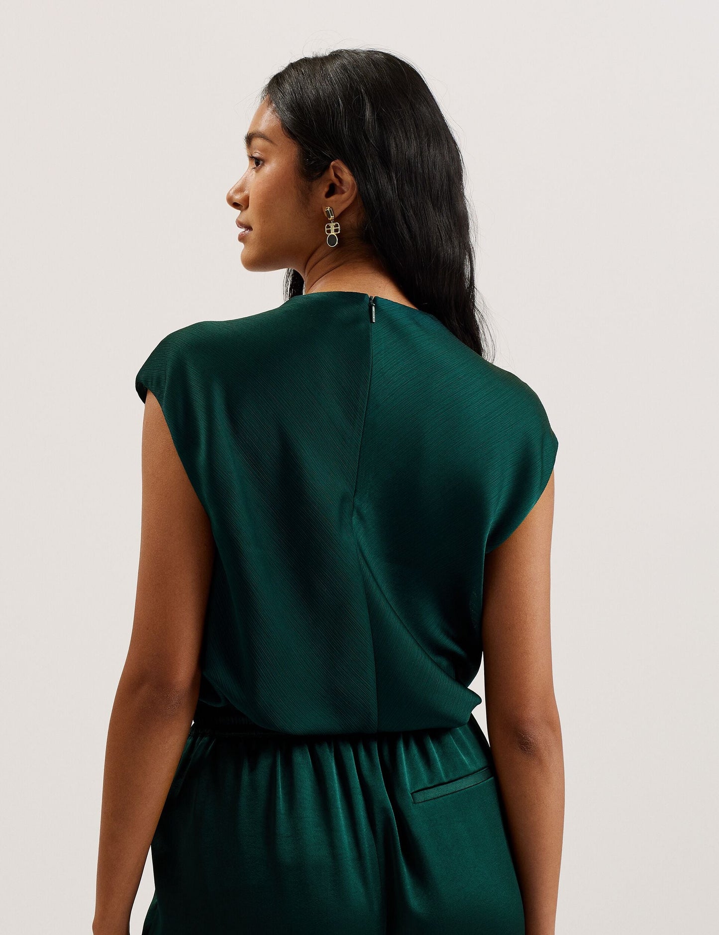Drape Neck Detail Satin Top