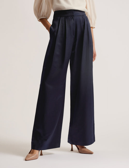Satin Tailored Wide Flood Length Trousers