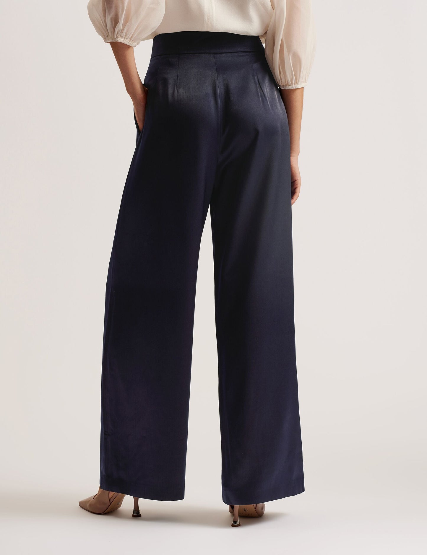Satin Tailored Wide Flood Length Trousers