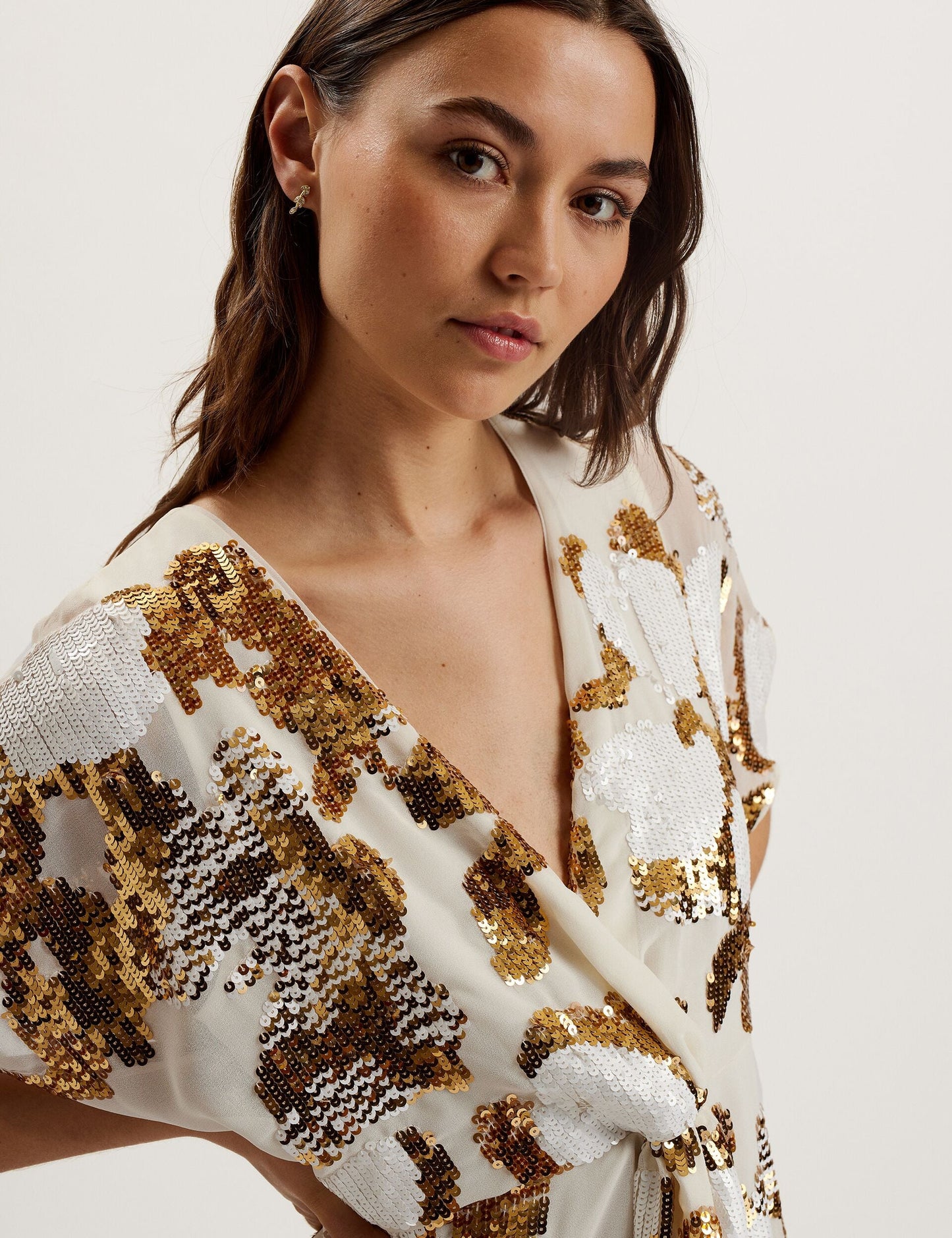 Knot Front V-Neck Sequin Mini Dress