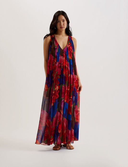Organza Tropical Bloom V-neck Maxi Dress