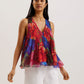 Organza Tropical Bloom V-neck Pleated Top