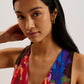 Organza Tropical Bloom V-neck Pleated Top