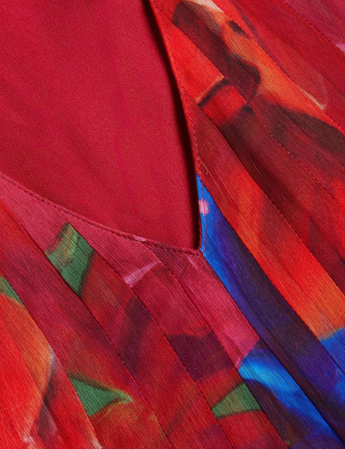 Organza Tropical Bloom V-neck Pleated Top