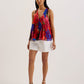 Organza Tropical Bloom V-neck Pleated Top