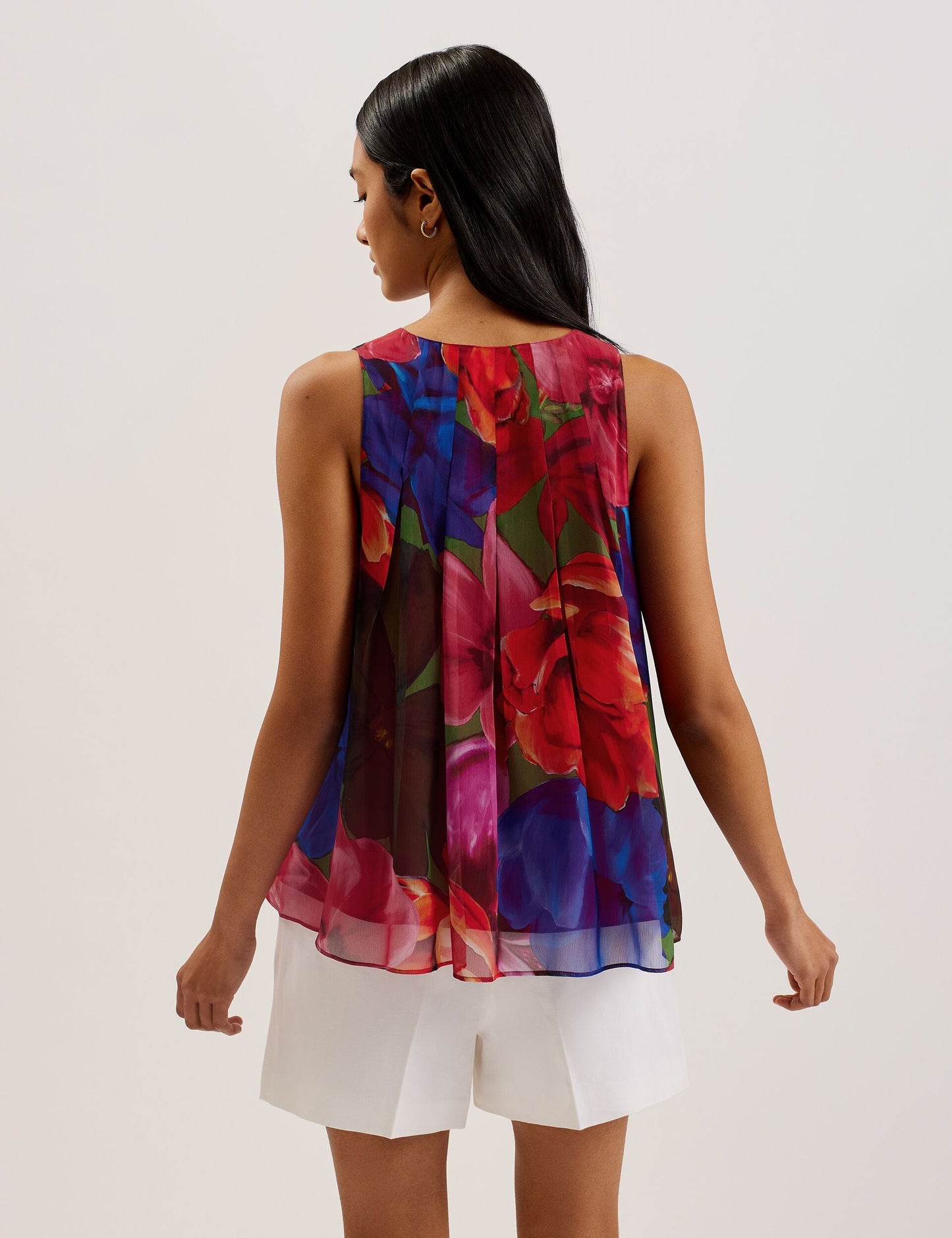 Organza Tropical Bloom V-neck Pleated Top