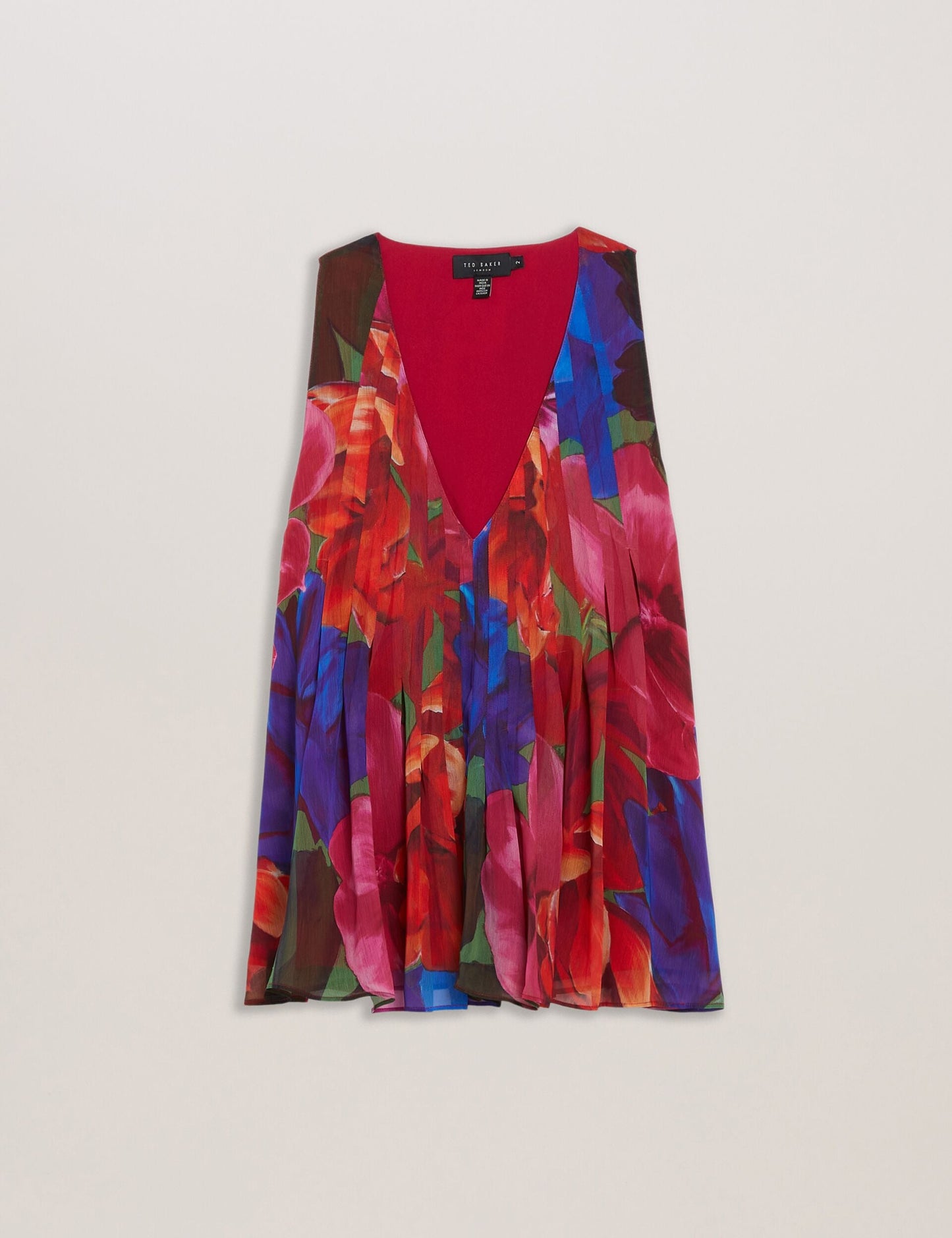 Organza Tropical Bloom V-neck Pleated Top