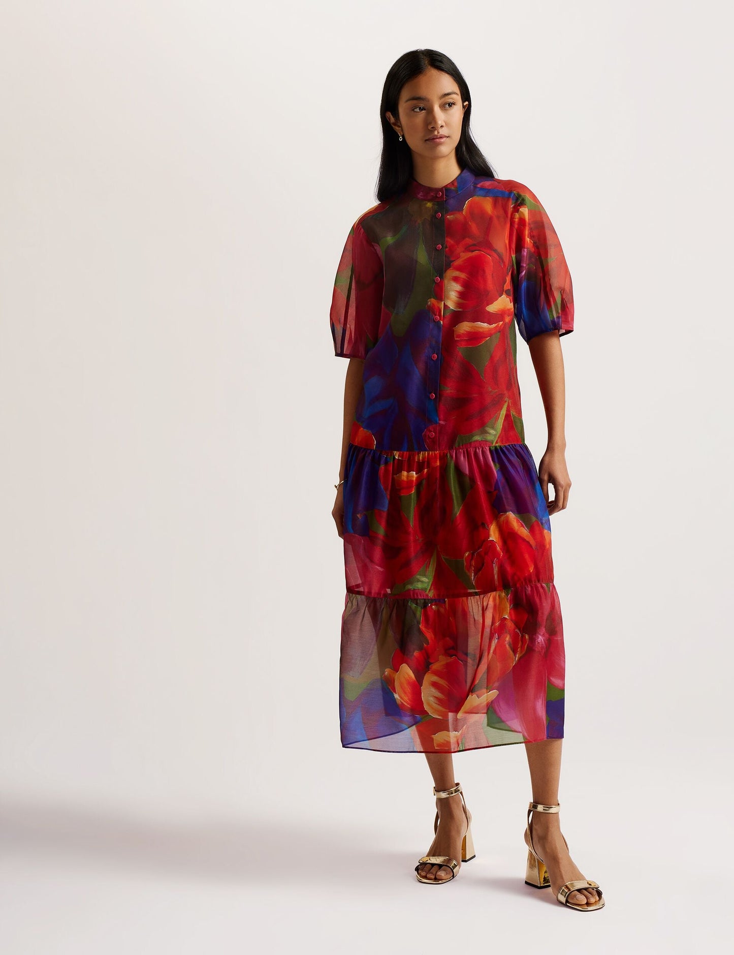 Organza Tropical Bloom Midi Dress