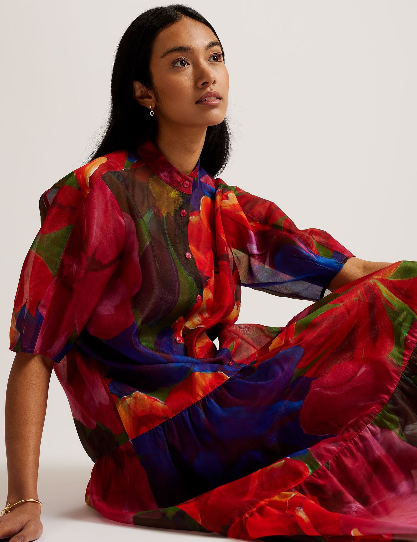 Organza Tropical Bloom Midi Dress
