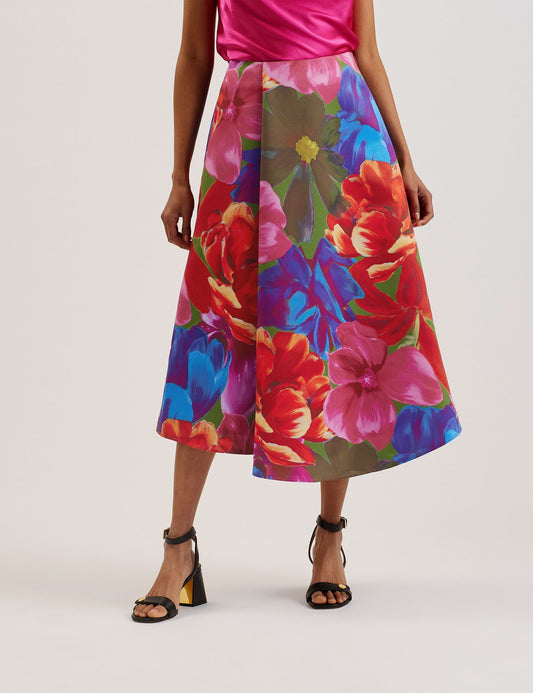 Printed Wrap Midi Skirt