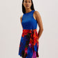 Printed Pleated Mini Dress with Knit Bodice