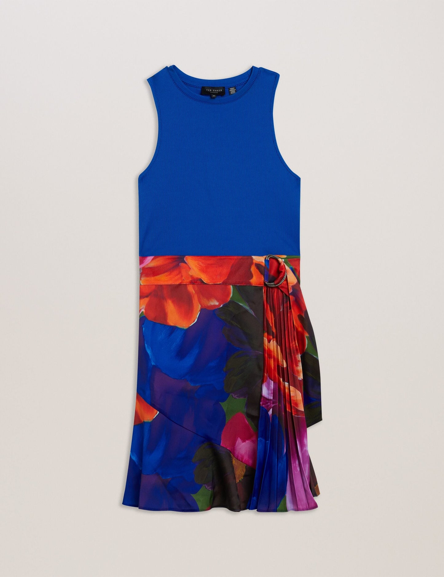 Printed Pleated Mini Dress with Knit Bodice