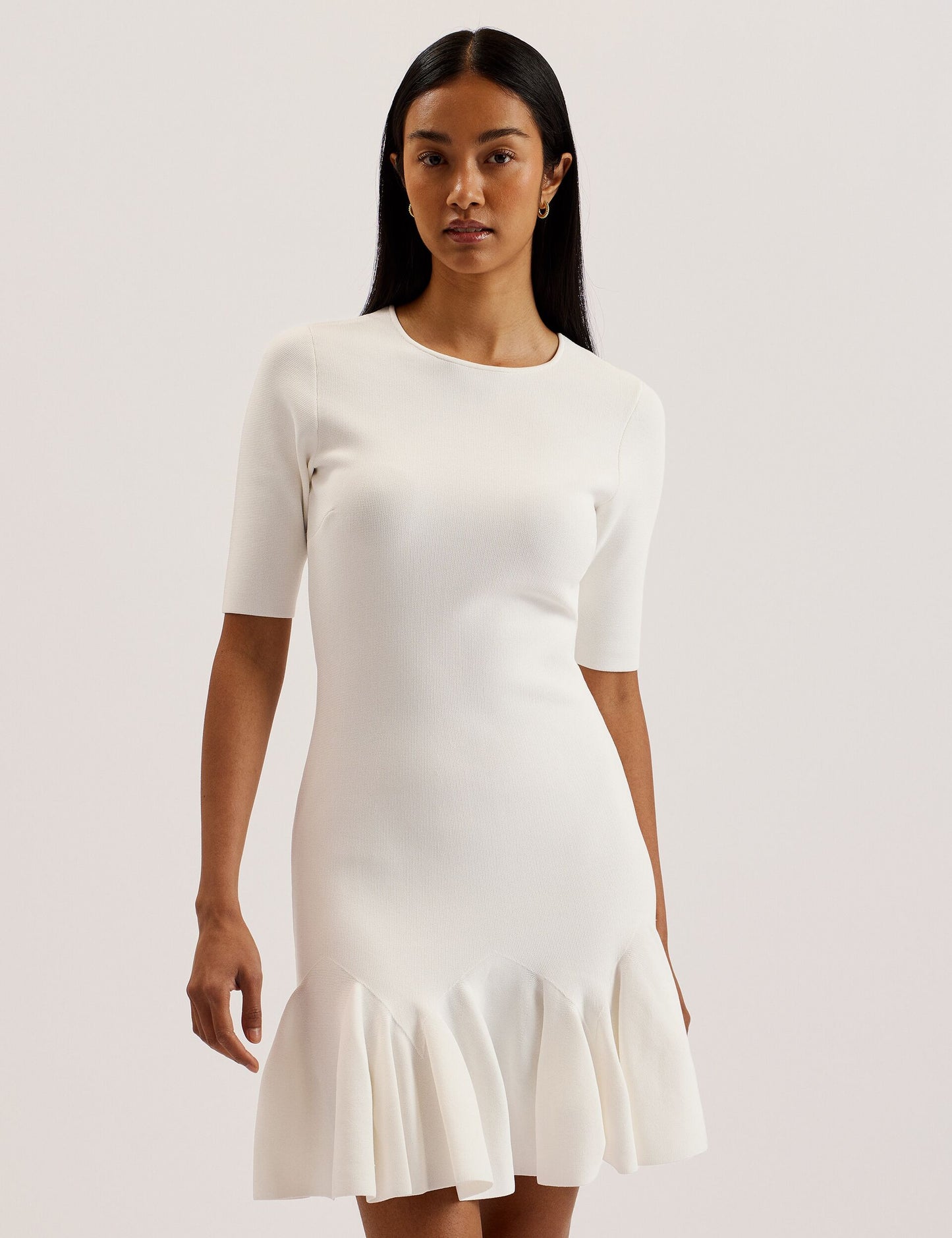 Pleated Hem Knitted Bodycon Mini Dress