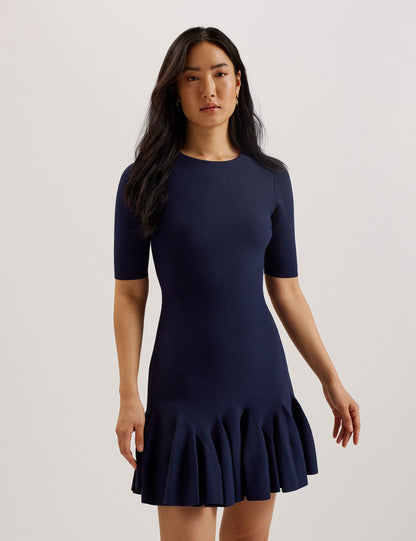 Pleated Hem Knitted Bodycon Mini Dress