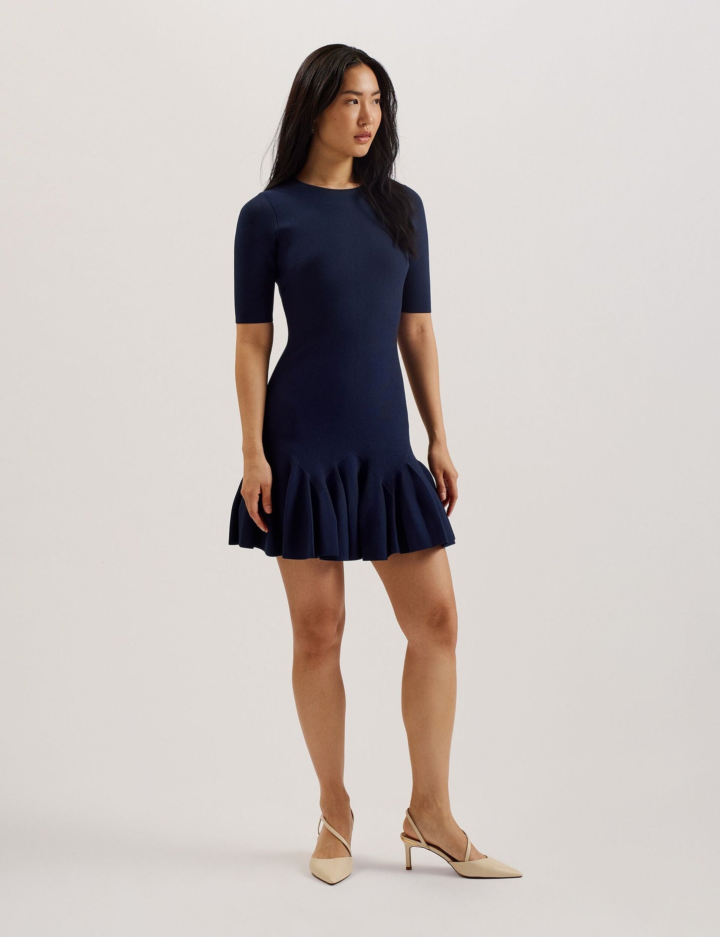 Pleated Hem Knitted Bodycon Mini Dress
