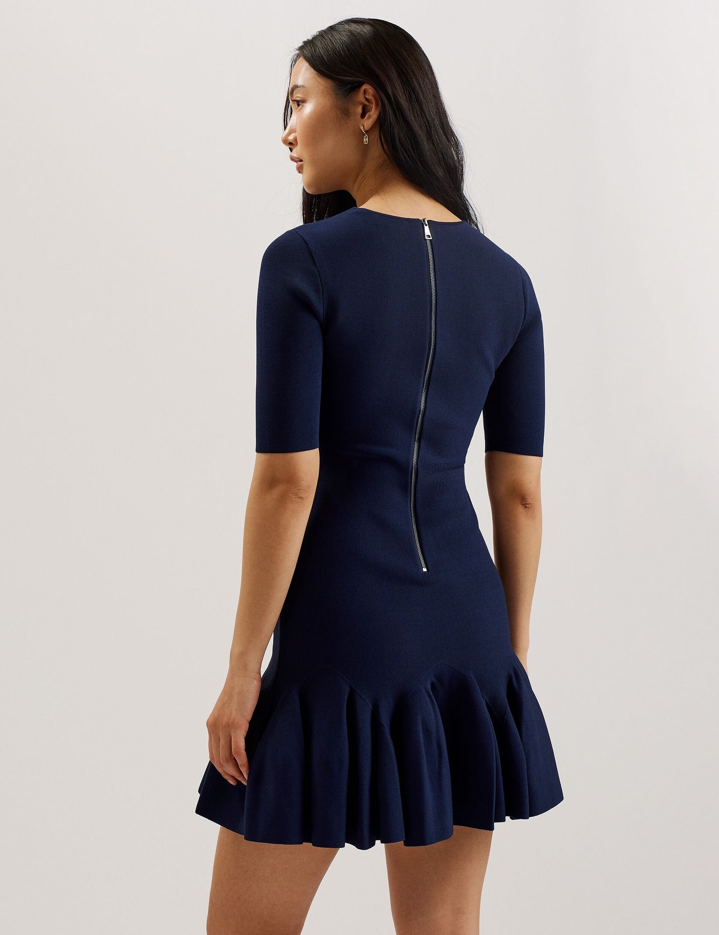 Pleated Hem Knitted Bodycon Mini Dress