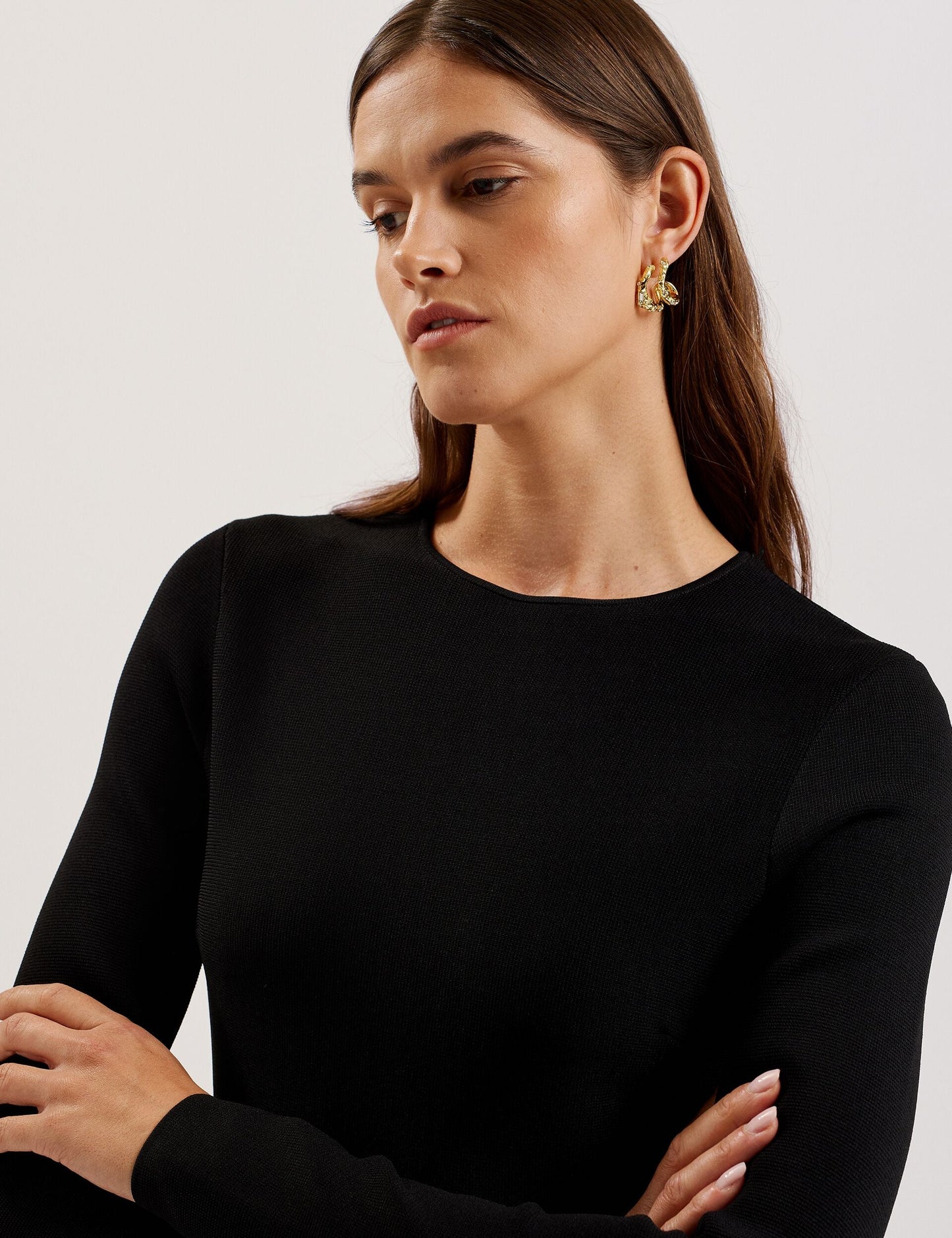 Flounce Hem Long Sleeve Knitted Mini Dress