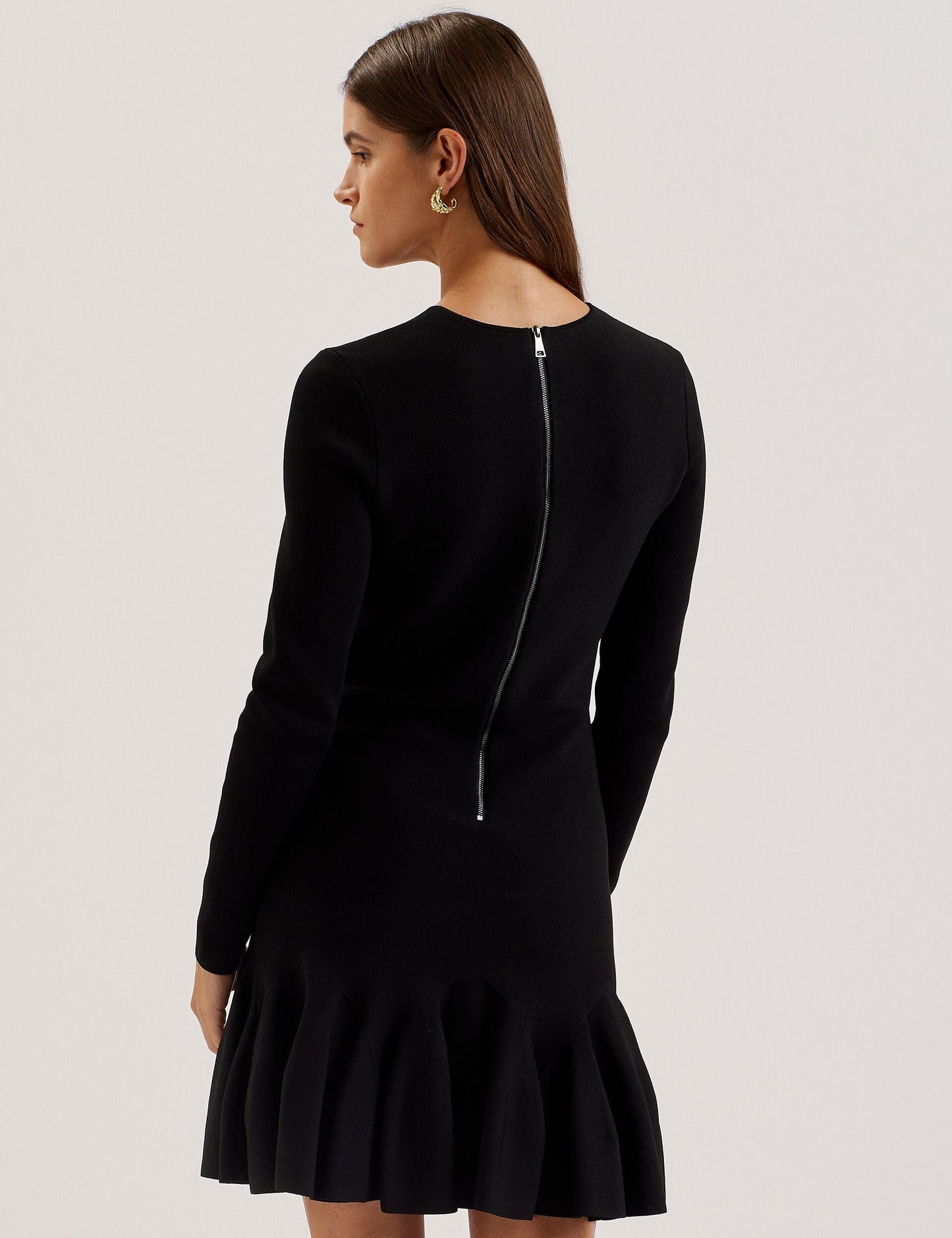 Flounce Hem Long Sleeve Knitted Mini Dress
