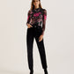 Printed High Neck Fitted Mesh Top