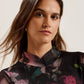 Printed High Neck Fitted Mesh Top