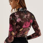 Printed High Neck Fitted Mesh Top