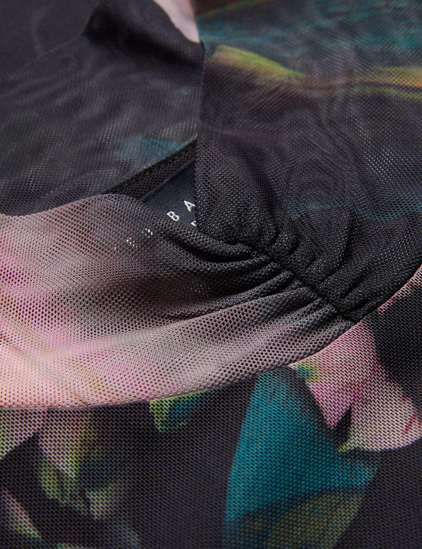 Printed High Neck Fitted Mesh Top