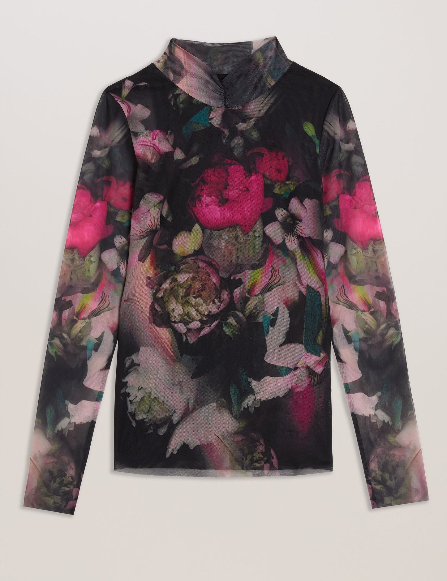 Printed High Neck Fitted Mesh Top