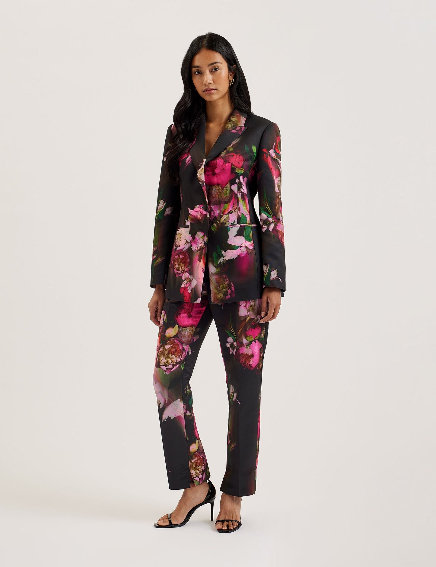 Tapered Leg Floral Print Tailored Trousers