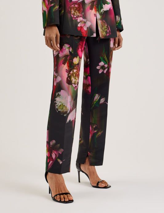 Tapered Leg Floral Print Tailored Trousers