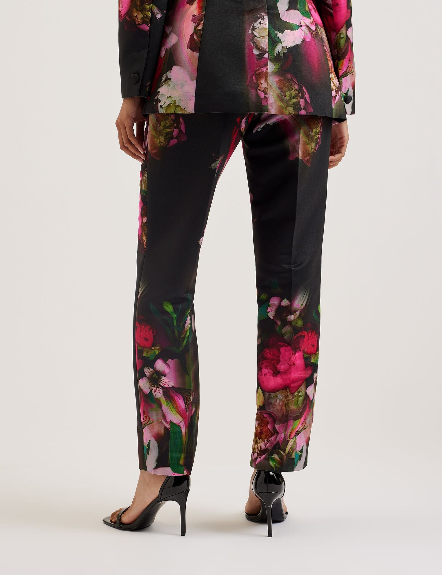 Tapered Leg Floral Print Tailored Trousers