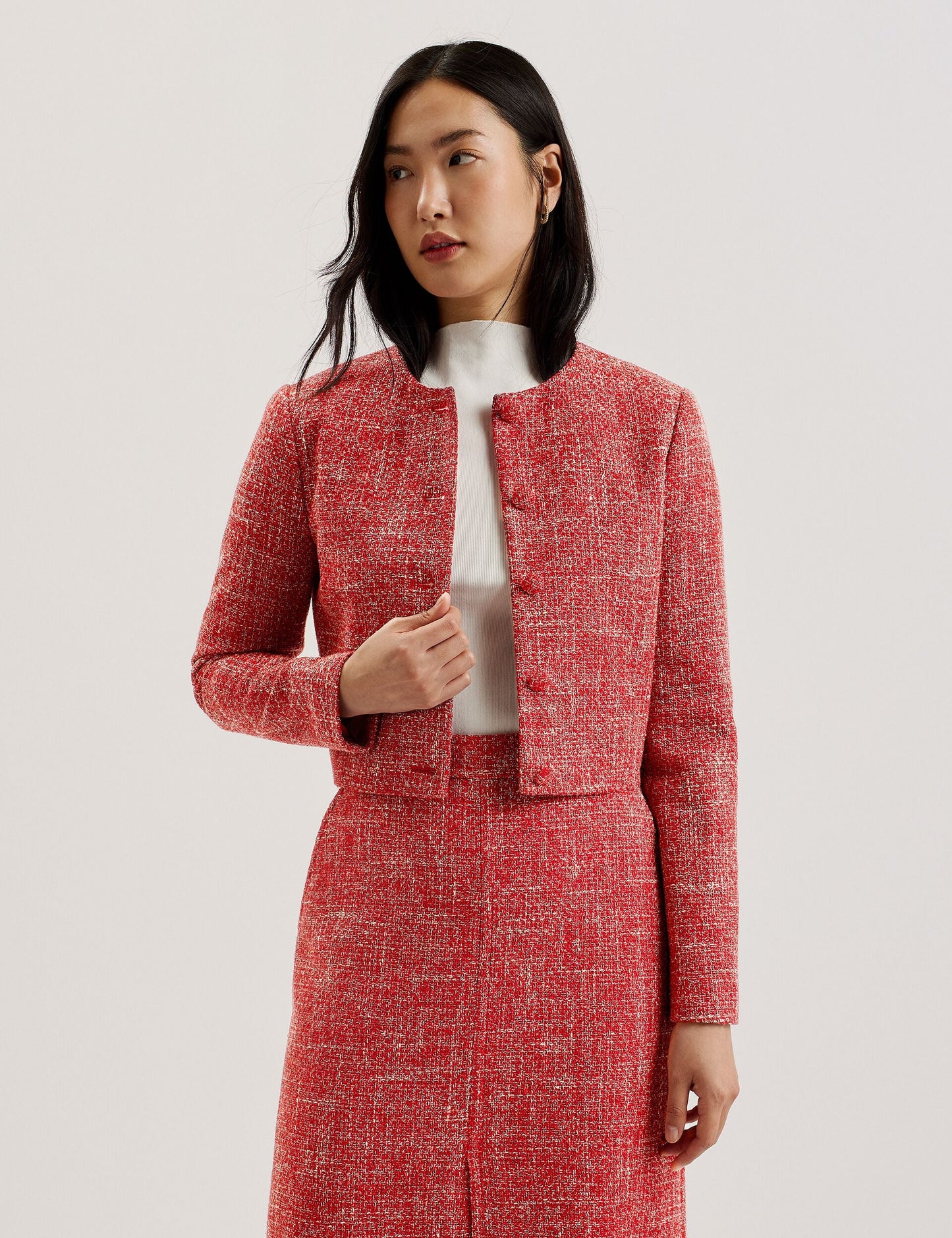 Cropped Boucle Round Neck Jacket