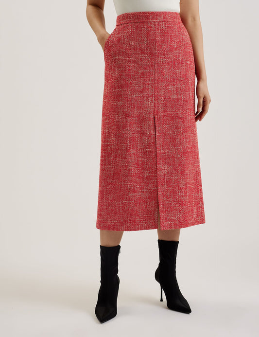 Tailored Boucle Midi Skirt With Front Slit
