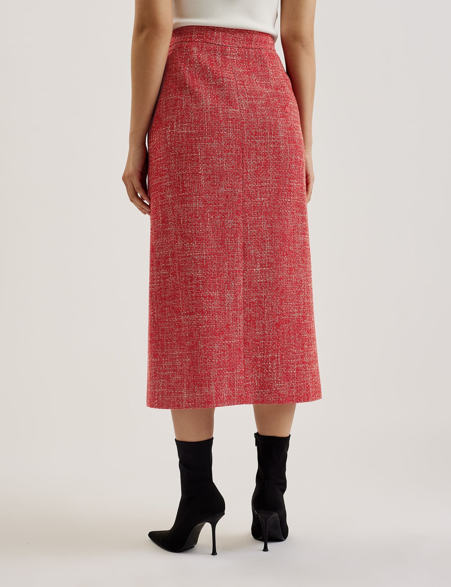 Tailored Boucle Midi Skirt With Front Slit