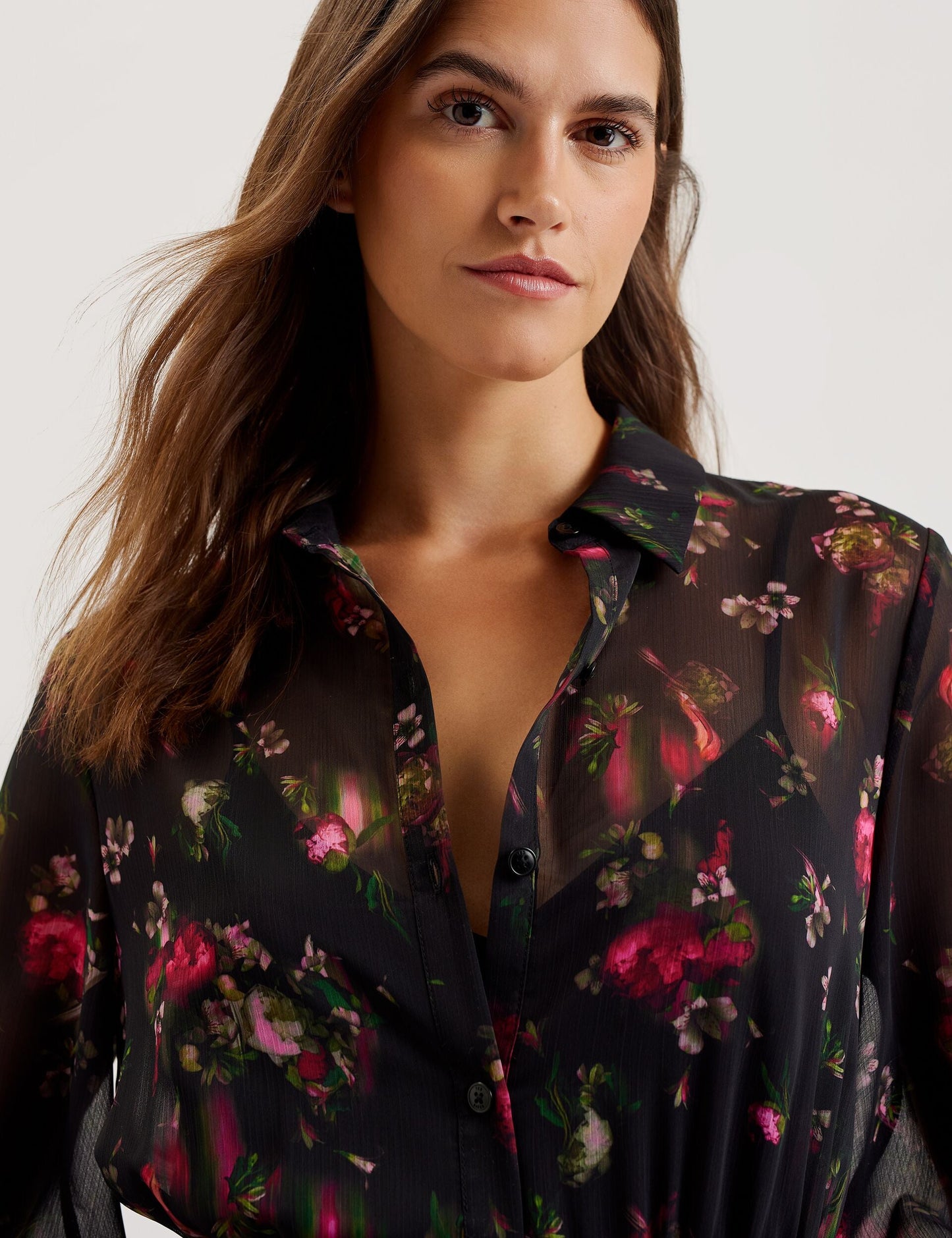 Floral Print Pleated Maxi Shirt Dress