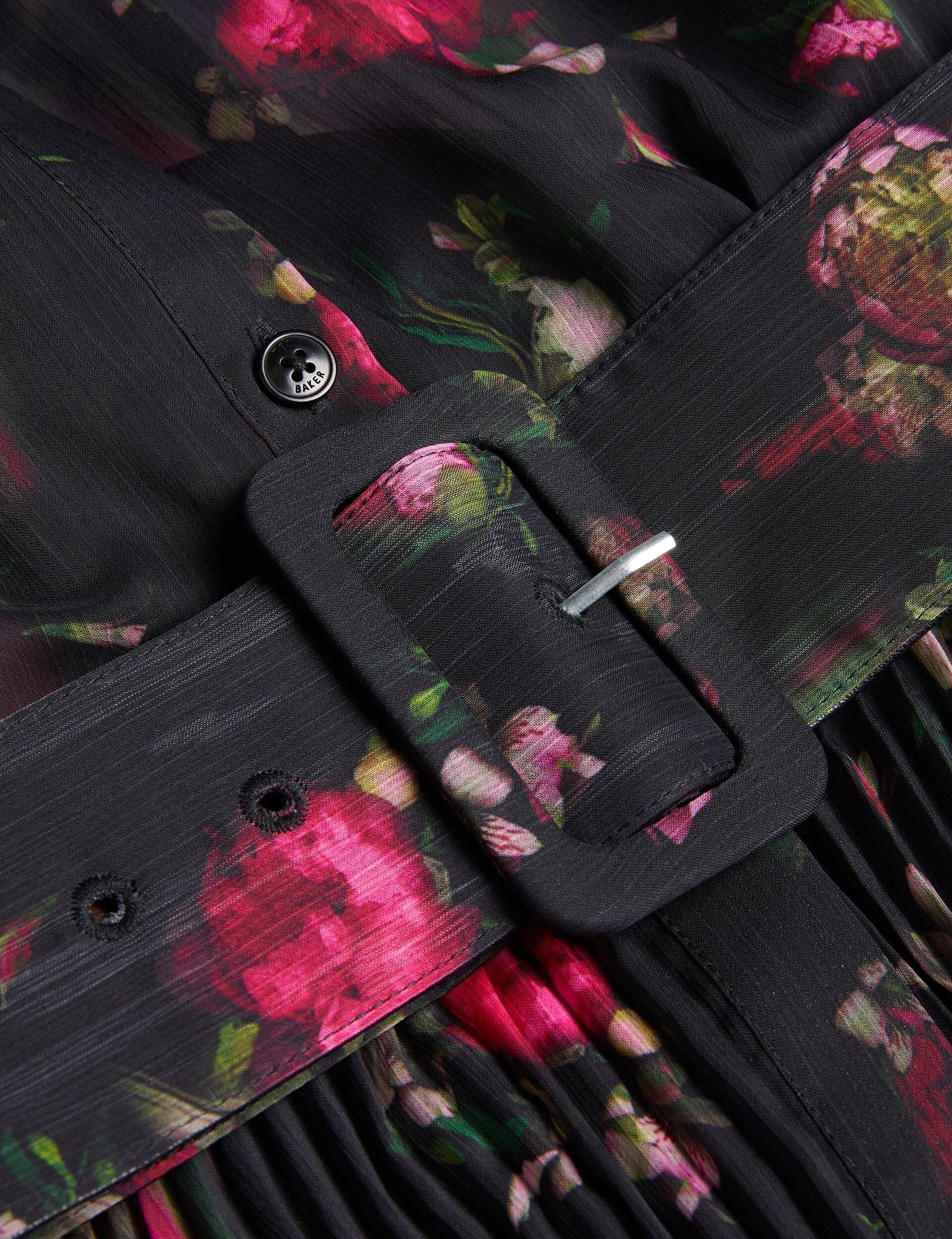 Floral Print Pleated Maxi Shirt Dress