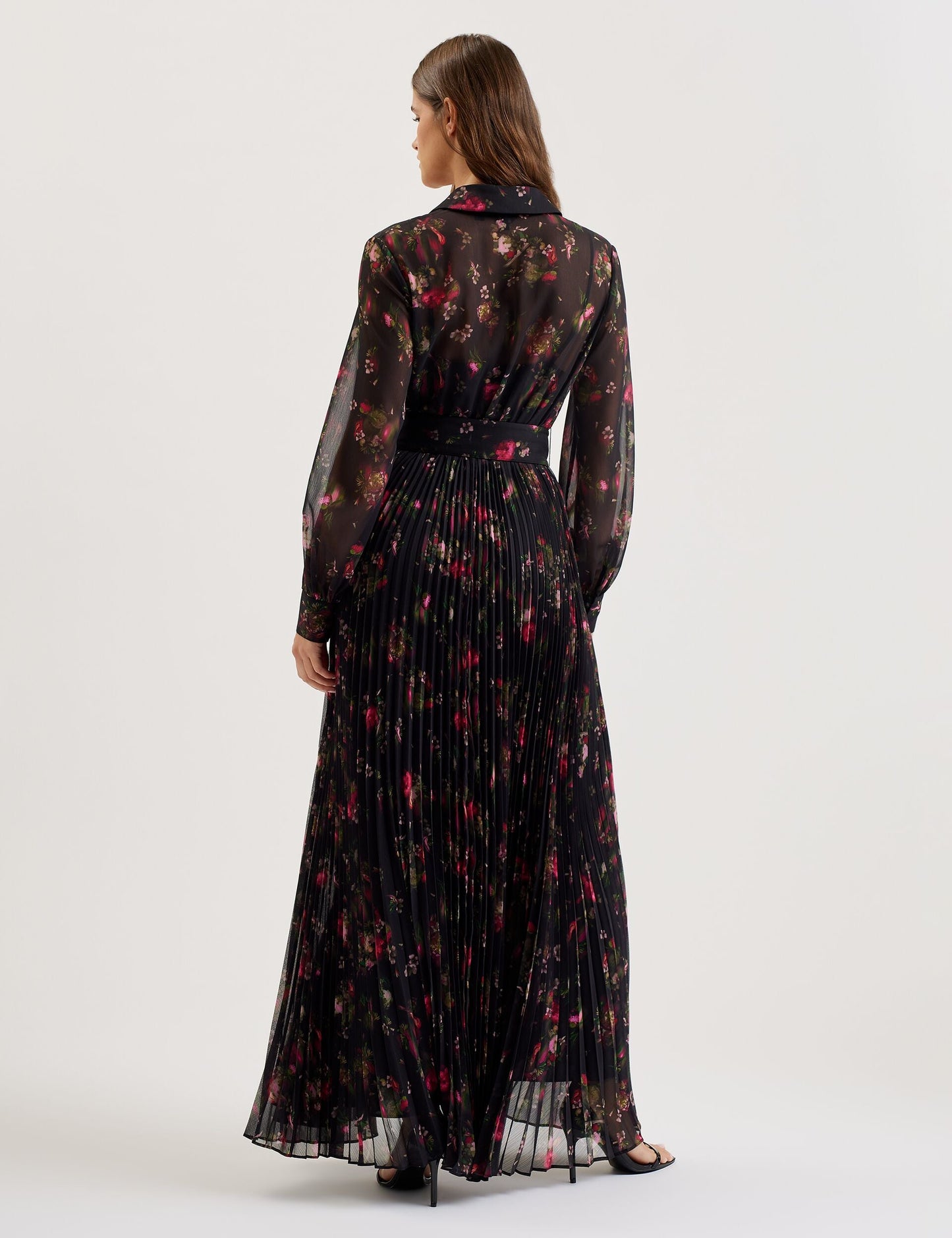 Floral Print Pleated Maxi Shirt Dress