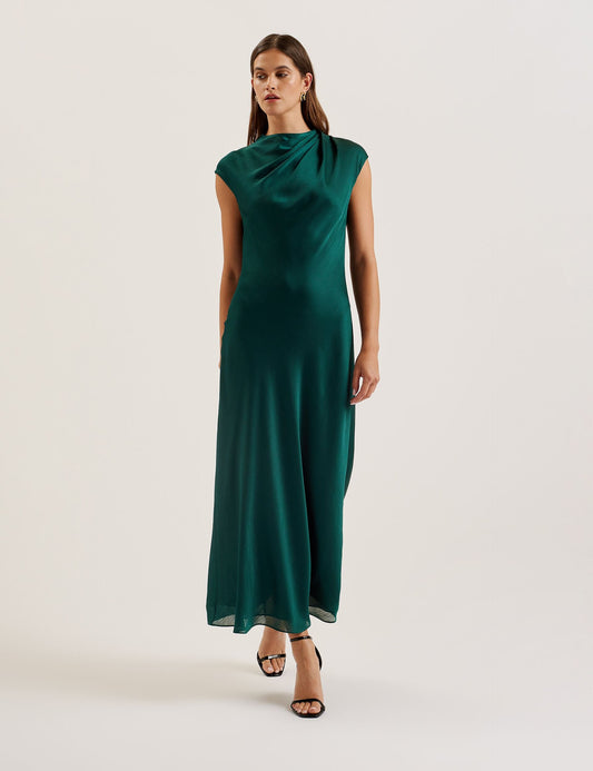 Chiffon Drape Neck Detail Midaxi Dress