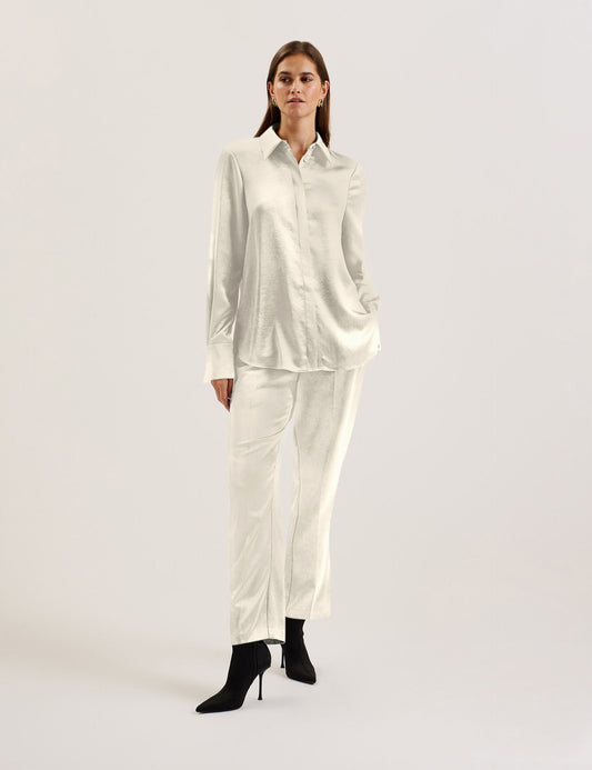 Satin Longline Covered Placket Blouse