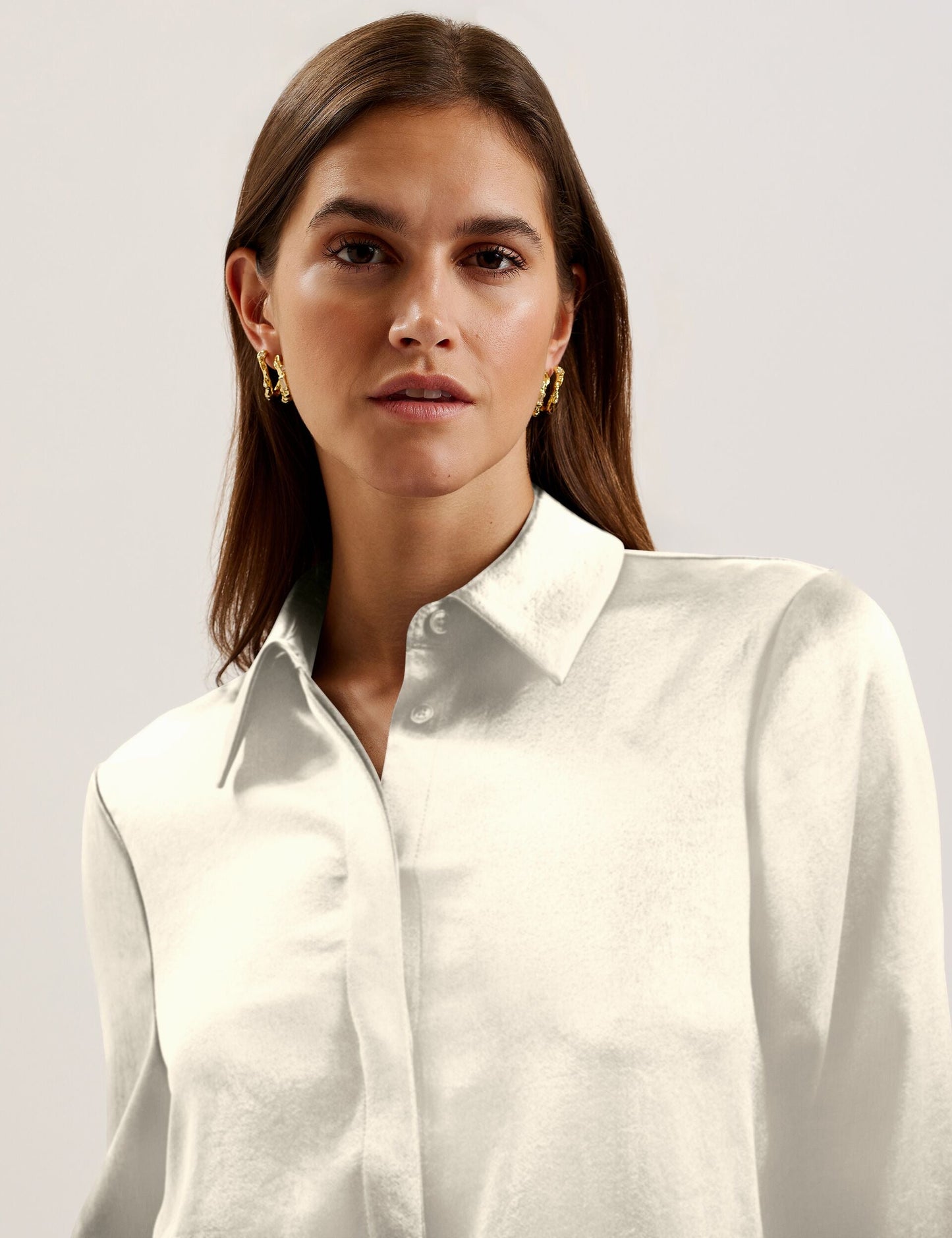 Satin Longline Covered Placket Blouse
